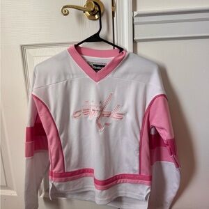 Washington Capitals girls Reebok Pink and White V-Neck Sweater